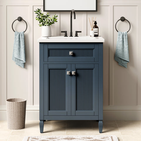 Traditional Free Standing Single Bathroom Vanity with One-Piece Ceramic Top and Integrated Sink