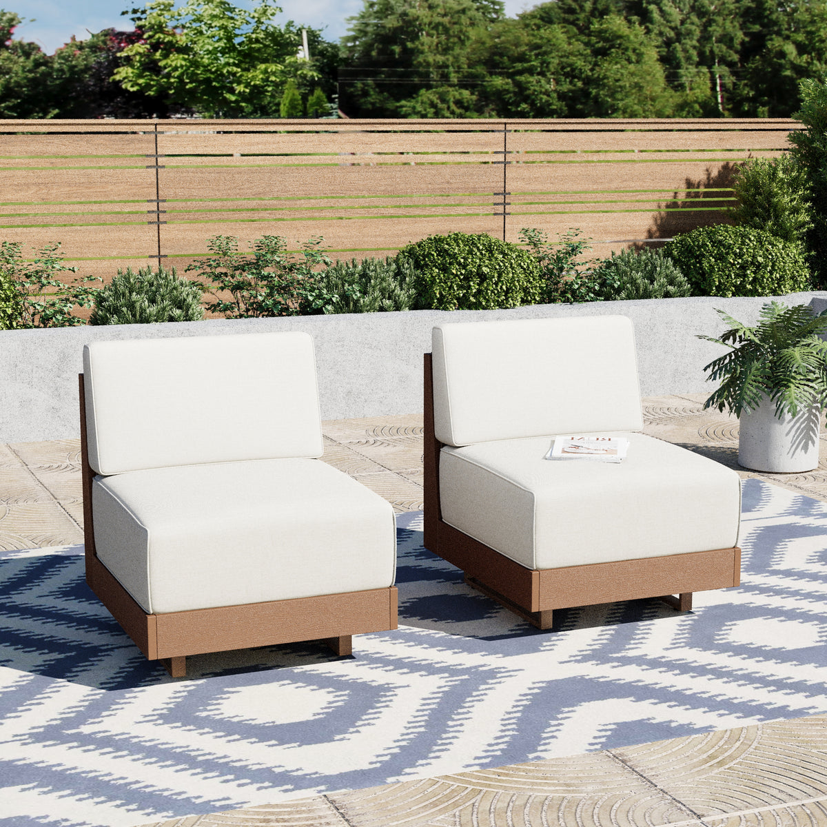 HDPE & Rattan Armless Single Sofa (Set of 2)