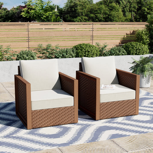 HDPE Patio Wicker Sofa Chairs With Cushions (Set of 2)