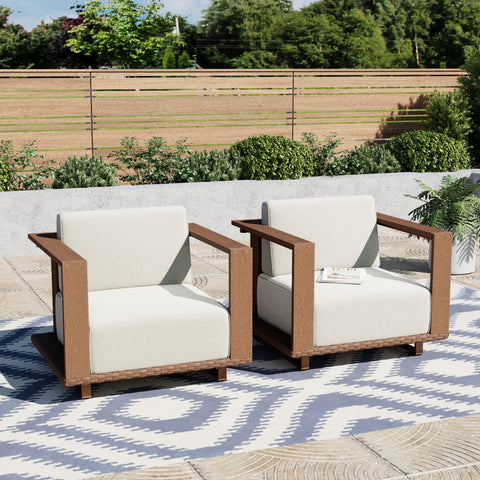 HDPE Patio Wicker Sofa Chairs With Cushions (Set of 2)