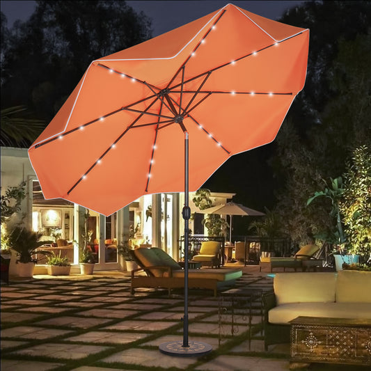 9/10ft Auto-Tilt LED Solar Lights Market Patio Umbrella with Ruffles