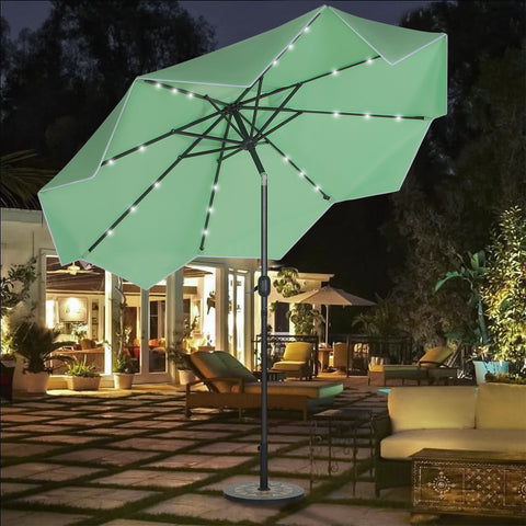 9/10ft Auto-Tilt LED Solar Lights Market Patio Umbrella with Ruffles