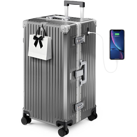 Thickened Aluminum Frame Trunk Luggage with TSA Lock USB Charging, 26/30 Inch