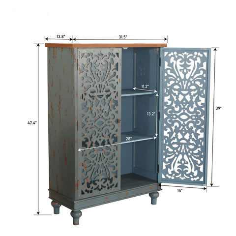 Tall Accent Storage Cabinet with Decorative Carved Design