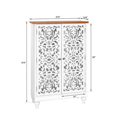 Tall Accent Storage Cabinet with Decorative Carved Design