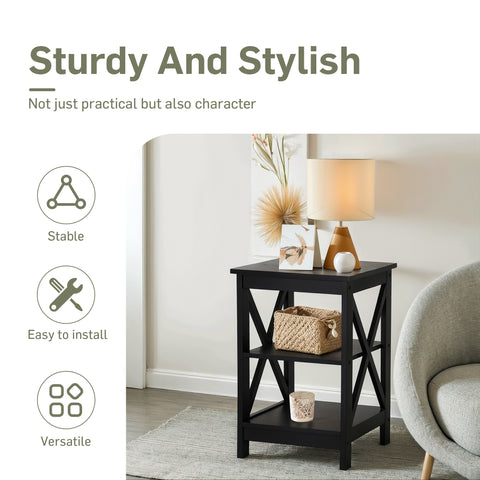 Black End Table Side Table for Living Room, Set of 2