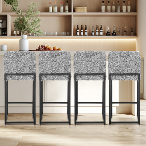 24 Inch Counter Height Bar Stool Chenille Upholstered with Backrest- Set of 4