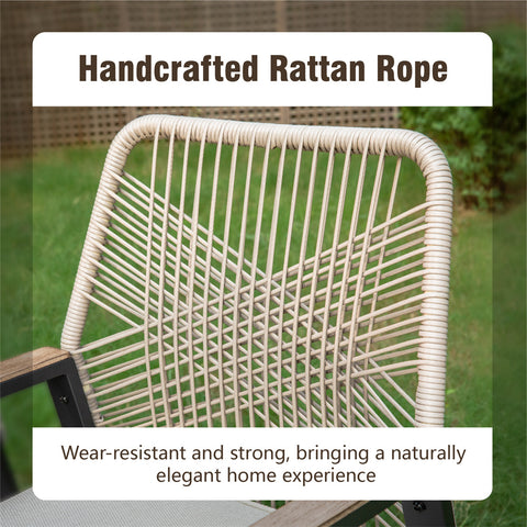7-Piece Outdoor Patio Dining Set with Handcrafted Rattan Rope Chairs