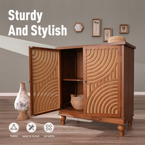 Stylish Rattan 2 Door Storage Cabinet