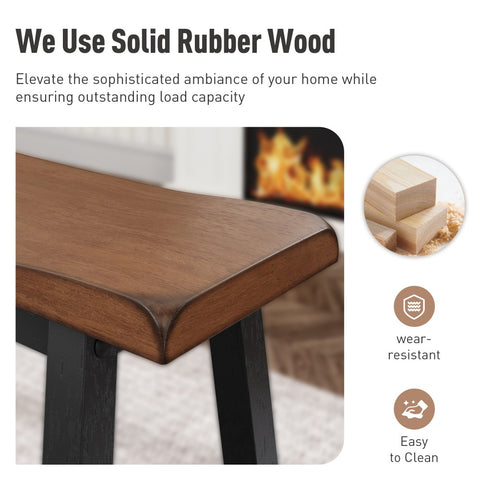 4-Piece Solid Wood Bar Table Set with Saddle Stools and Bench