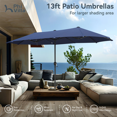 8-Piece 13ft Umbrella Patio Dining Set with High Back Textilene Swivel Chair and Metal Table