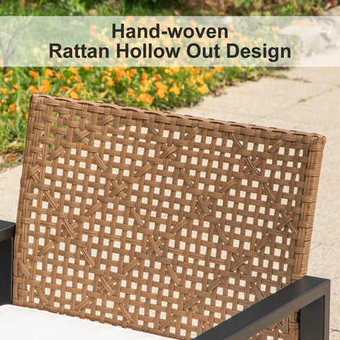 4-Piece Contemporary Rattan-wood Patio Conversation Set