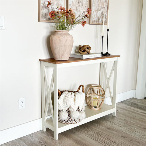 PHI VILLA Farmhouse-Inspired Manufactured Wood Coffee Table