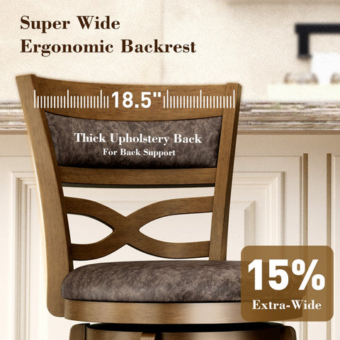 PHI VILLA Rustic Wood Bar Stool with Unique X-Shaped Upholstered Back for Kitchen