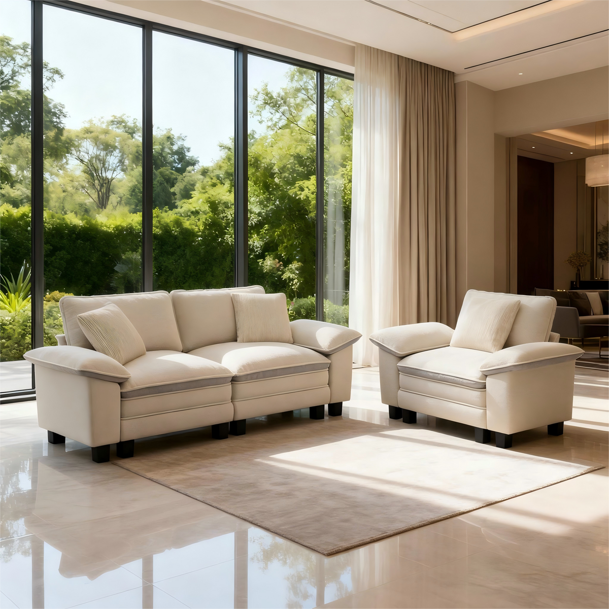 Modern Chenille Modular Cloud Sofa Set with Deep Seats for Living Room