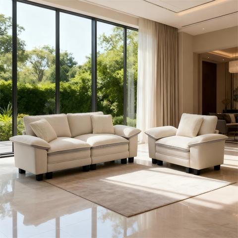 Modern Chenille Modular Cloud Sofa Set with Deep Seats for Living Room