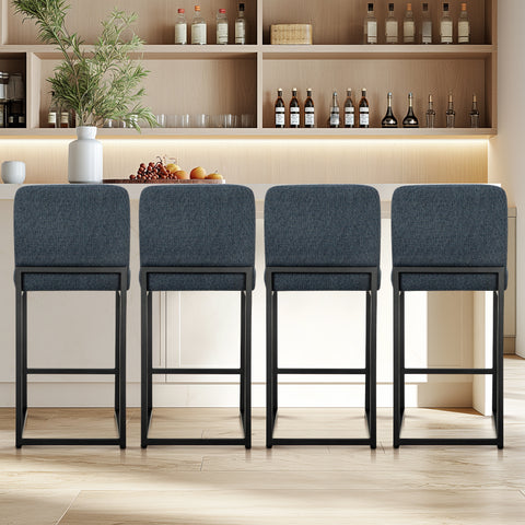 24 Inch Counter Height Bar Stool Chenille Upholstered with Backrest- Set of 4