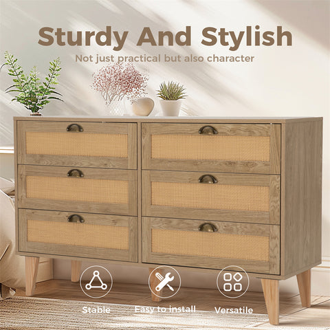 Natural Rattan Storage Sideboard Buffet Cabinet and Chest of Drawers