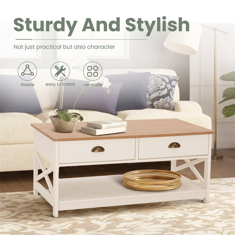 PHI VILLA Farmhouse-Inspired Manufactured Wood Coffee Table