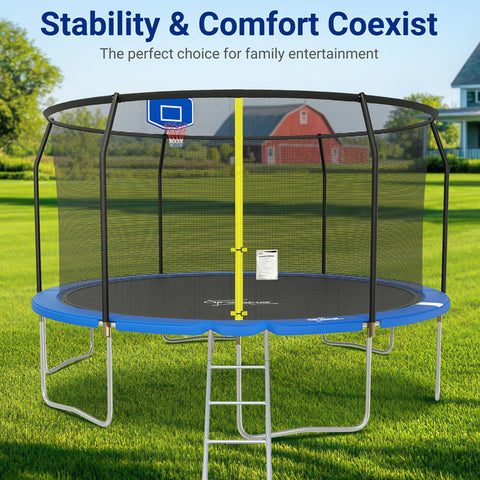 Outdoor Trampoline with Basketball Hoop and Ladder