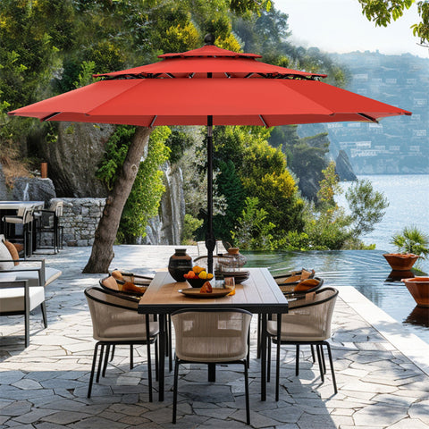 10ft 3 Tier Auto-tilt Patio Umbrella Outdoor Double Vented Umbrella