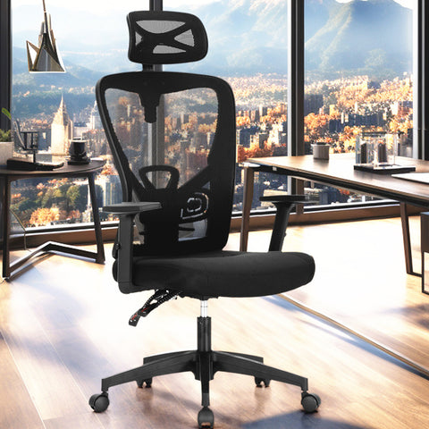 Adjustable Mesh Swivel Office Chair with Headrest and Lumbar Support