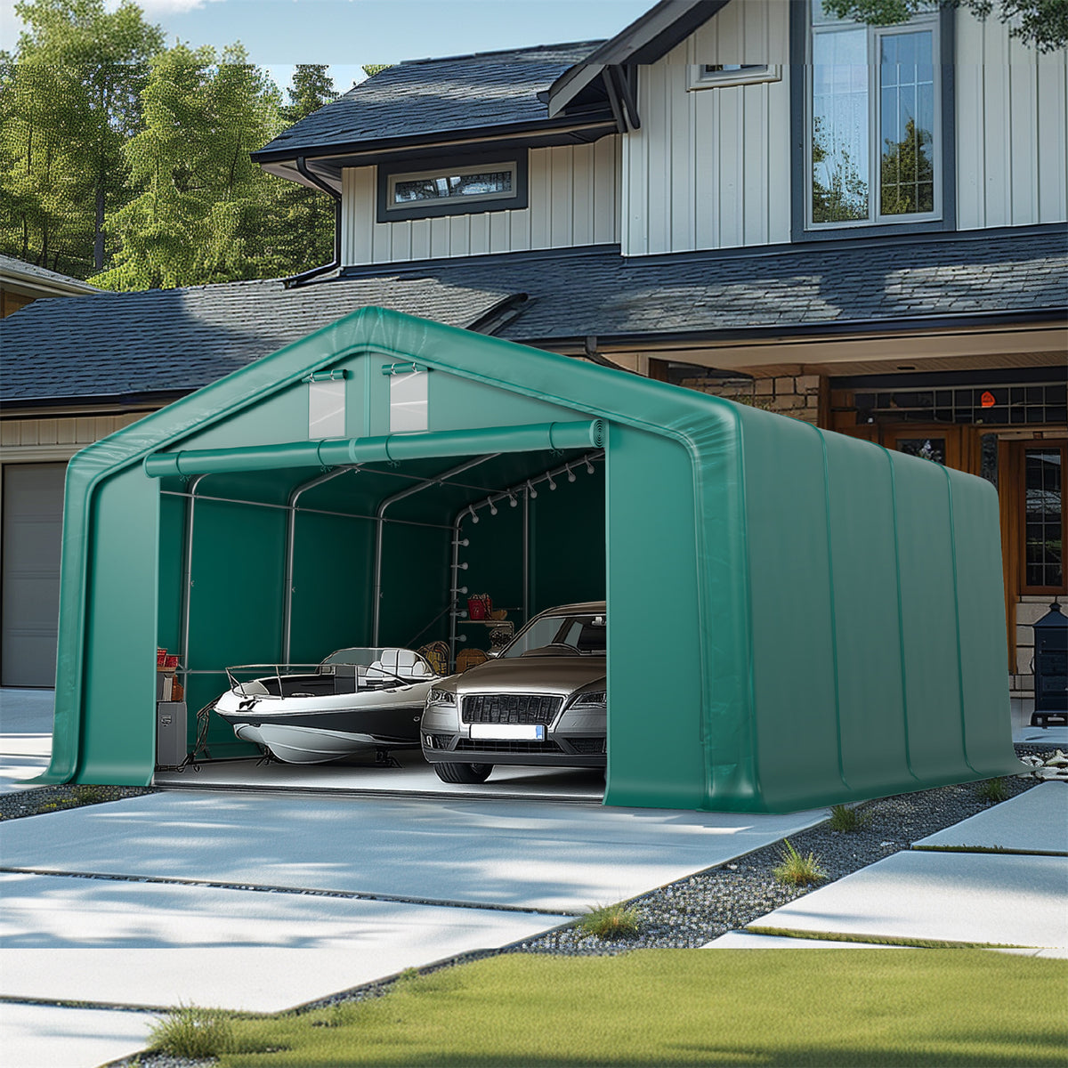 20x20ft Green Heavy Duty Storage Canopy Tent for Vehicles & Boats