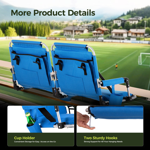 Folding Stadium Seat Chair for Bleachers with Back & Arm Rest, 2 Pieces