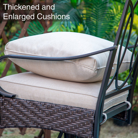 7-Piece Teak-grain Table & Rattan-steel Cushion Swivel Chairs Patio Dining Sets