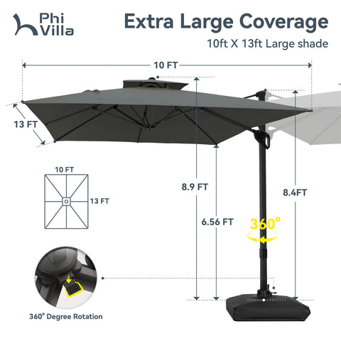 10ft Square/ Rectangular Patio Cantilever Offset Umbrellas for Garden, Pool