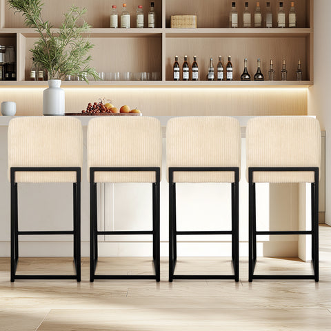 24" Corduroy Counter Height Bar Stool with Backrest- Set of 4