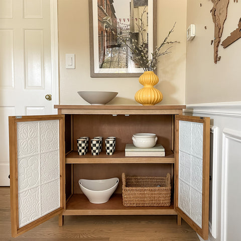 Antique Metal Block Veneer Accent Cabinet