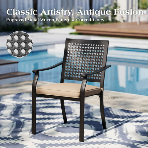 Outdoor Dining Set Extendable Steel Table & Bull's Eye Pattern Dining Chairs