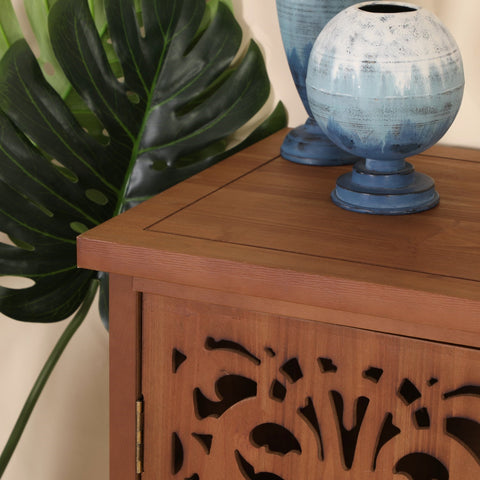 Vintage & Chic Hollow-Carved Accent Cabinet