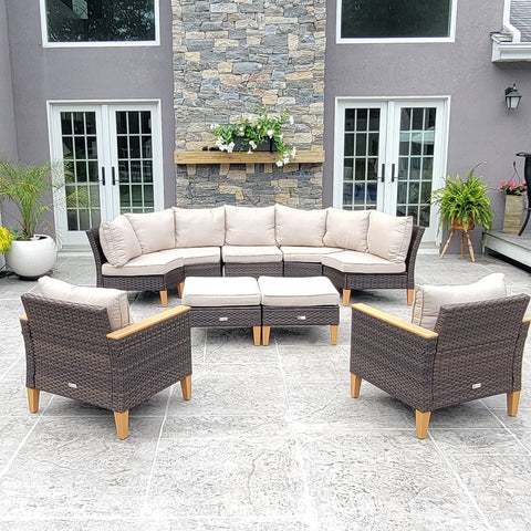 9-Piece Rattan Half-Moon Curved Luxury Outdoor Sofa