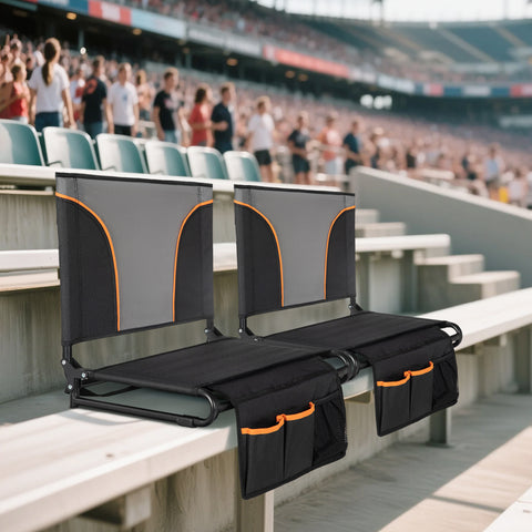 Folding Stadium Seat Chair for Bleachers with Back & Arm Rest, 2 Pieces