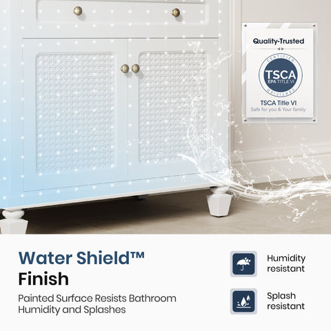 36" Free Standing Single Bathroom Vanity with Engineered Marble Top, Ceramic Sink, Backsplash