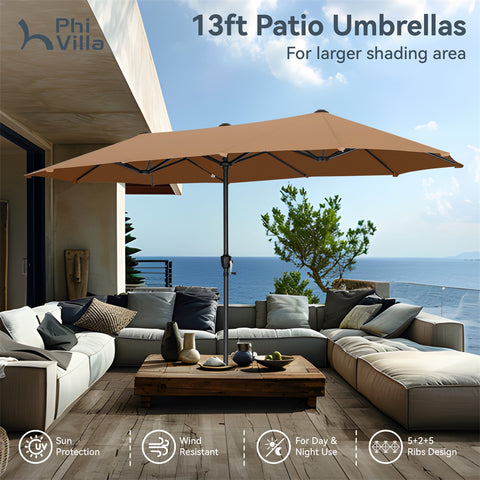 13ft Large Double-Sided Outdoor Patio Umbrella