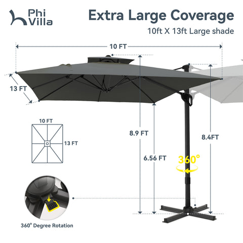 10ft Square/ Rectangular Patio Cantilever Offset Umbrellas for Garden, Pool