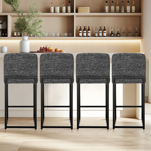 24 Inch Counter Height Bar Stool Chenille Upholstered with Backrest- Set of 4