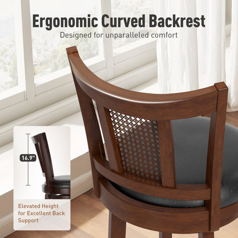 Phi Villa 360° Swivel Retro Wooden Bar Height Stools with Backs