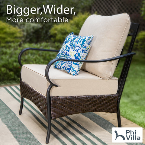 2-Seater Rattan-steel Cushioned Outdoor Conversation Set with Ottomans