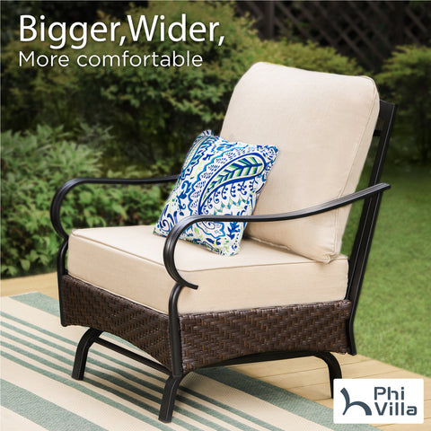 2-Seater Rattan-steel Cushioned Outdoor Conversation Set with Ottomans