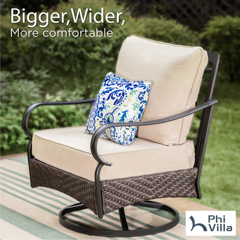 2-Seater Rattan-steel Cushioned Outdoor Conversation Set with Ottomans