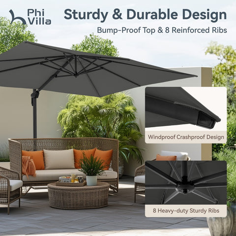 Extra Large Patio Cantilever Umbrella with 7 Tilt & 360° Rotation for Garden and Pool