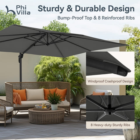 Extra Large Patio Cantilever Umbrella with 7 Tilt & 360° Rotation for Garden and Pool