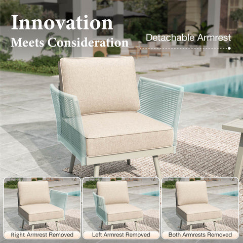5 Seats Wicker Patio Conversation Sofa Set with Classic Rope Rattan Style