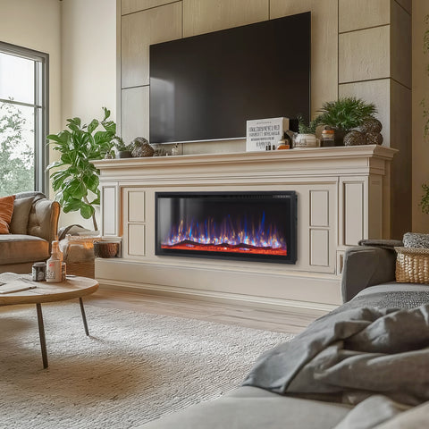 Premium Wall Mounted & Recessed Electric Fireplace with Remote Control