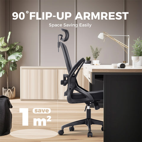 Ergonomic Mesh Office Chair with Adjustable Lumbar Support & Flip-Up Armrests for Home Office & Back-to-School