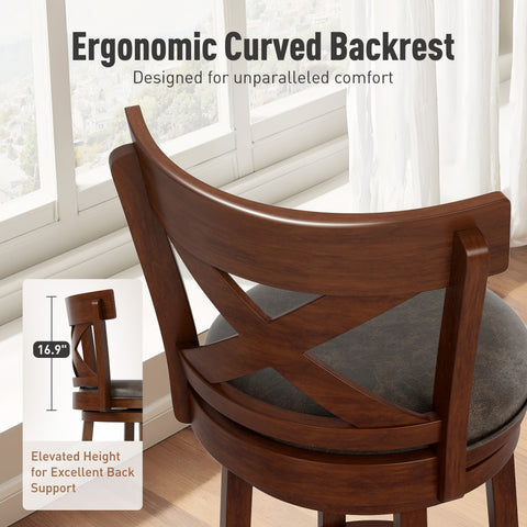 Phi Villa 360° Swivel Retro Wooden Bar Height Stools with Backs
